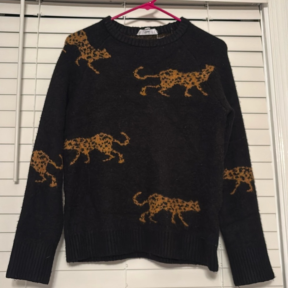 THML Black Sweater with Gold Leopard Motif